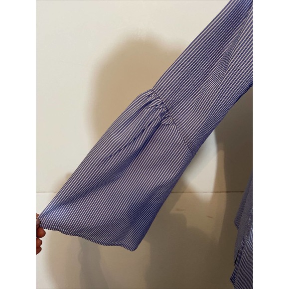 ANN TAYLOR Misses. S Cotton Lyocel Blouse Blue White Stripes - Picture 4 of 8